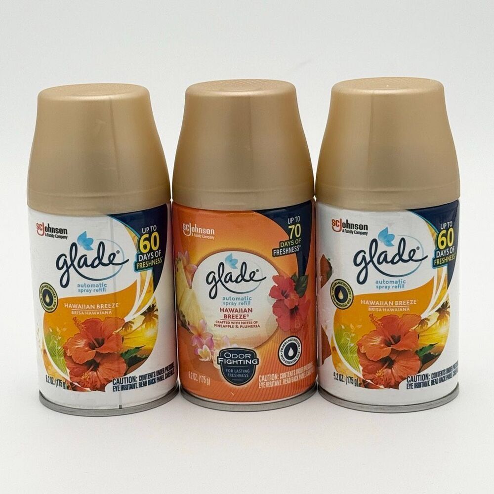 Glade Automatic Air Freshener Spray Refills Hawaiian Breeze Scent New Lot of 3